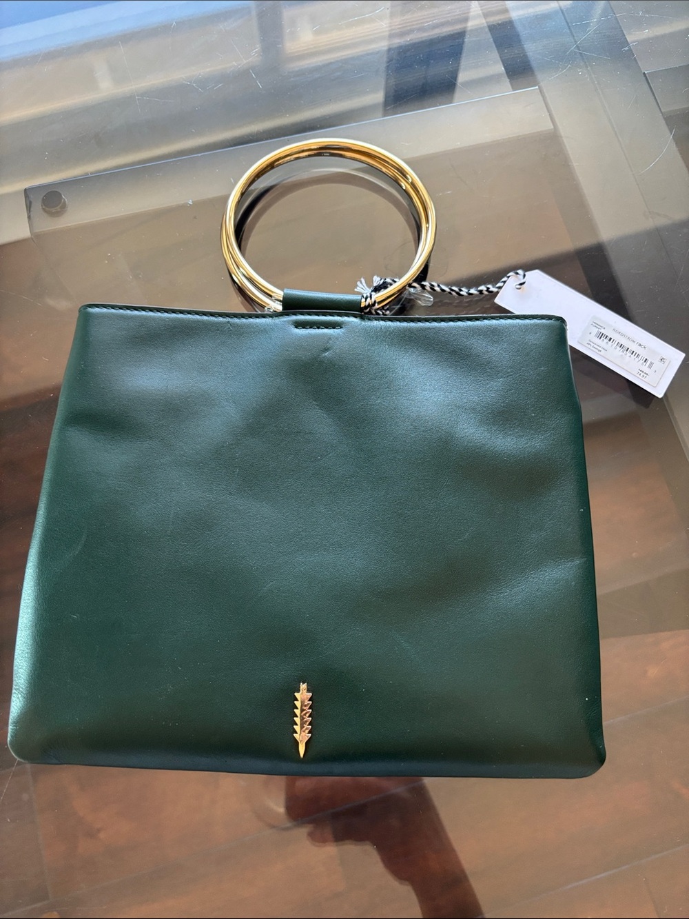 Deep Green Shoulder Bag with Gold Ring Handle